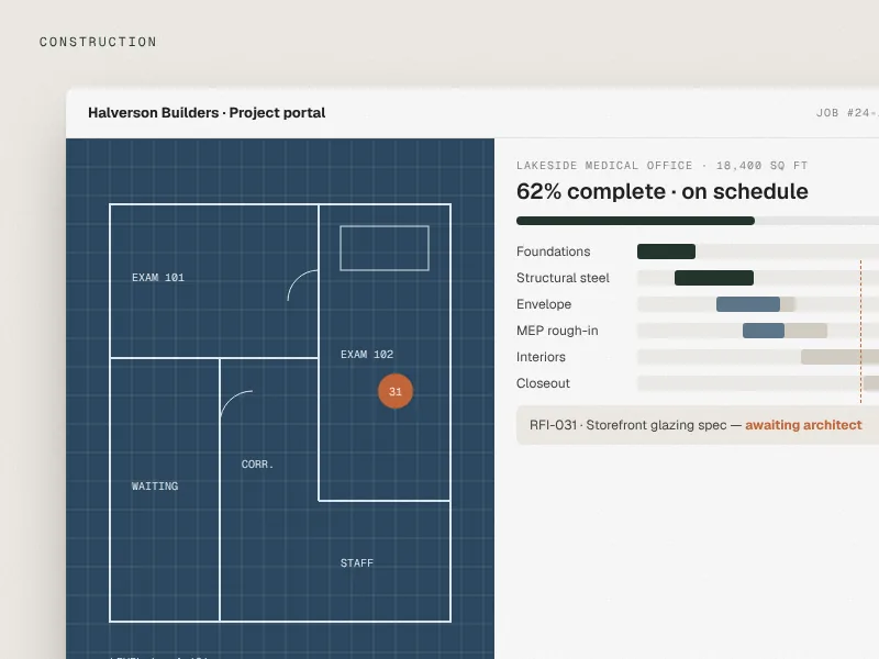 Construction website interface example