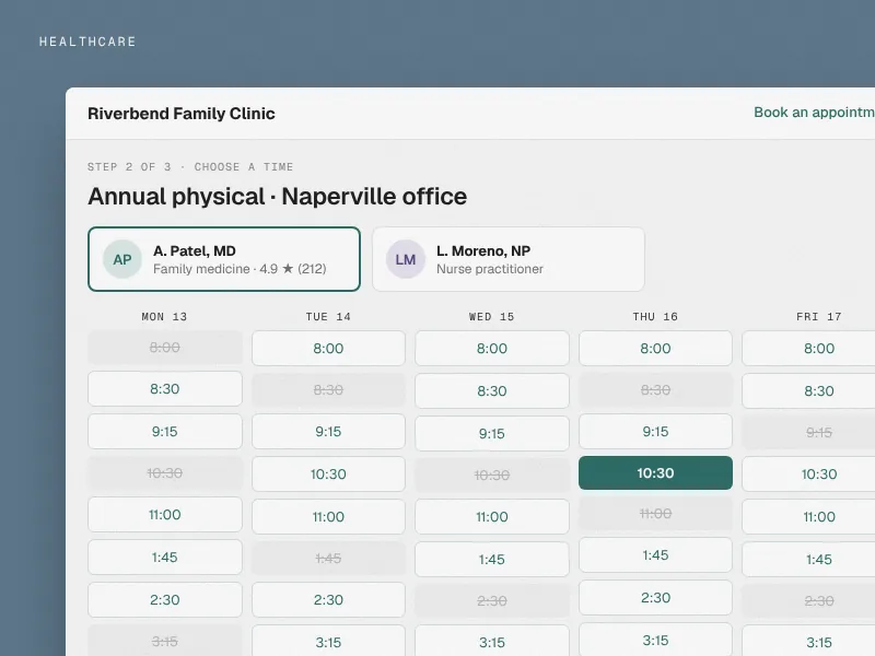 Healthcare website interface example