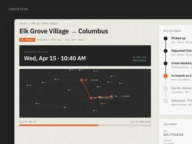 Logistics website interface example