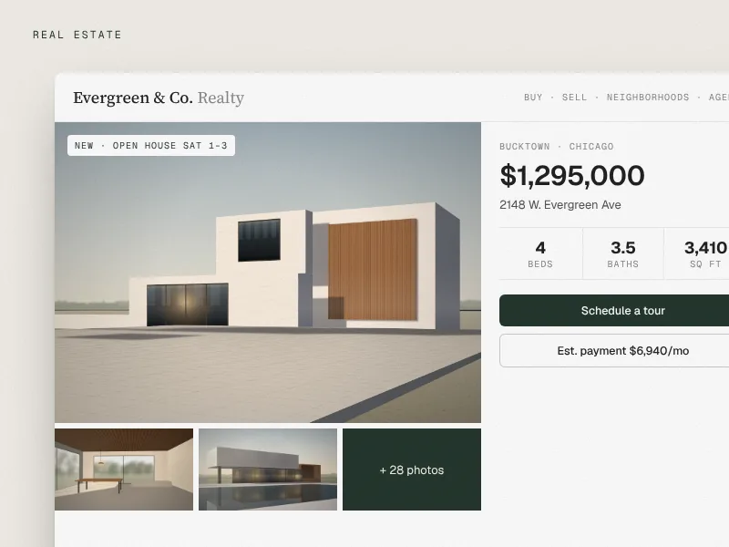Real Estate website interface example
